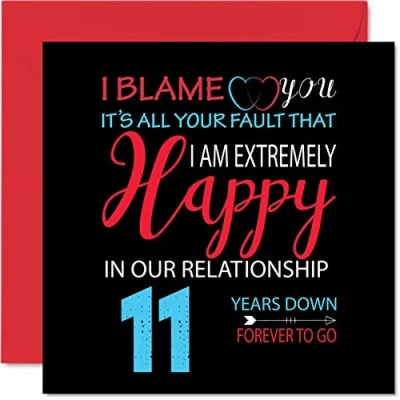 Image of Funny 11th Anniversary Card for Husband Wife Your Fault I&#039;m Extremely Happy Wedding Partner, 145mm x Greeting Cards Eleventh Anniversaries