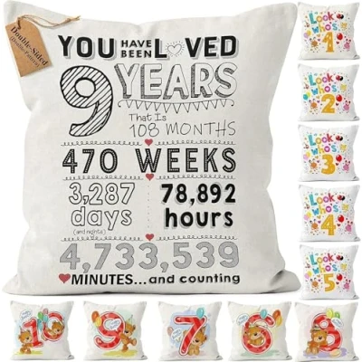 Image of CROWNLY CRYSTAL® (Double Sided) Gifts for 9 Year Old Girls and Boy 9th Birthday Decorations Cushion Cover 18x18 Inches Party Presents Olds Boys Happy