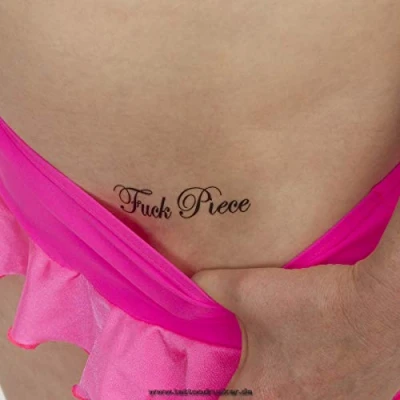 Image of Fuck Piece Lettering in black sexy kinky fetish tattoo (2)