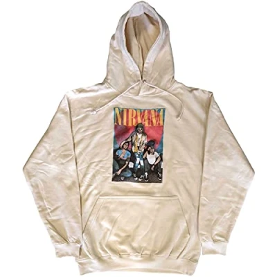 Image of Nirvana Hoodie Trapper Hat Mono Band Logo Official Unisex Sand Pullover S