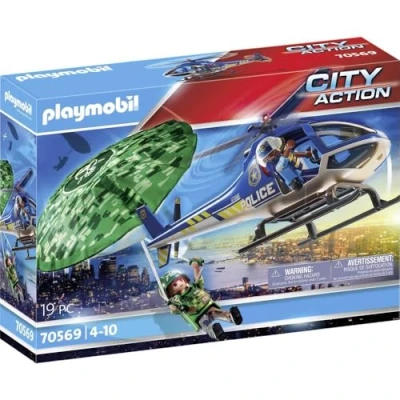 Image of Playmobil 70569 City Action Police Parachute Pursuit Search, fun imaginative role play, playset suitable for children ages 4+