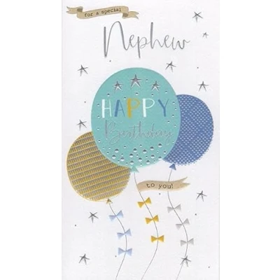 Image of ICG Nephew Birthday Card Balloons with an Embossed Foil Finish