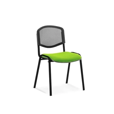 Image of DYNAMIC Stacking Chair ISO Black Frame Mesh Back Myrrh Green Fabric Seat Pack of 4 Without Arms