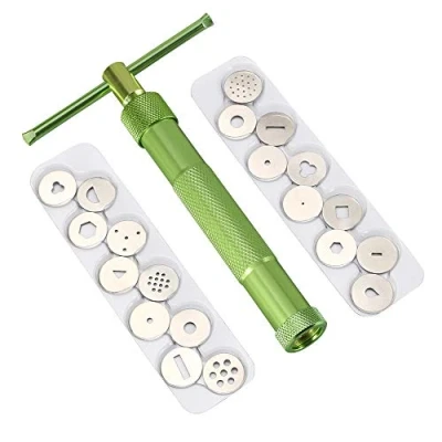 Image of Vicloon Fondant Extruder, Stainless Steel Sugar Paste Extruder Craft Gun with 20 Interchangeable Discs for Cake and Clay Decorating Tool(Green)
