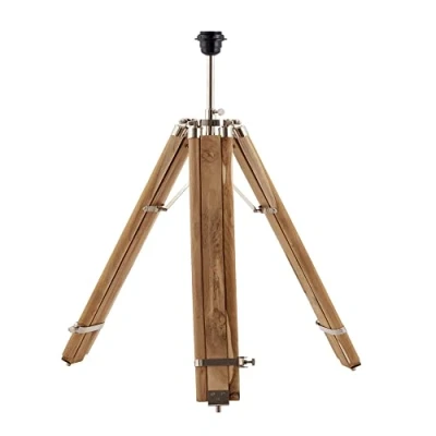 Image of Endon Tripod base only floor 60W Teak wood &amp; bright nickel plate