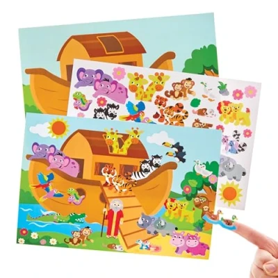 Image of Baker Ross FX938 Noah’s Ark Sticker Scenes Pack of 5, Religious Education Arts and Crafts Kits for Kids