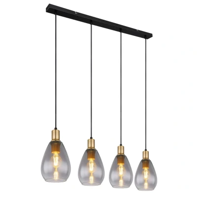 Image of Fanni Bar Pendant Ceiling Light Matt Black Smoke Glass Shade 4x E27