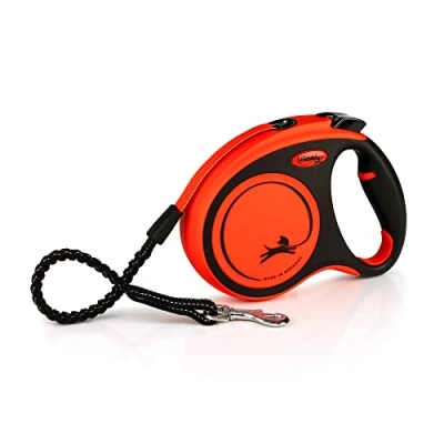 Image of Flexi Xtreme Tape Orange &amp; Black Medium 5m Retractable Dog Leash/Lead for dogs up to 35kgs/77lbs