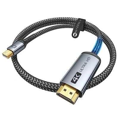 Image of WARRKY 4K Mini DisplayPort to HDMI Cable (UHD, Gold Plated Plugs, Aluminium Case) Thunderbolt 1.8M