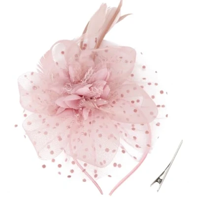 Image of DRESHOW Fascinators Hat Feather Headband Women&#039;s Tea Party Headwear with Clip Flower Head Band for Girls &amp; Women