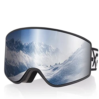 Image of EXP VISION Parent child Ski Goggles Set, Anti Fog Snow 100% UV Protection OTG Snowboard Glasses for Men, Women, Youth, kids (Adult Silver)