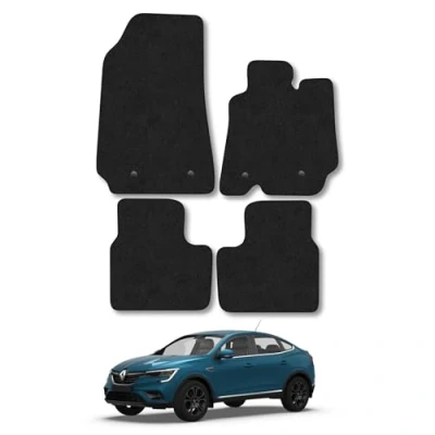 Image of Car Mats Compatible with Renault Arkana (2021 ) Tailored Fit Black Carpet Floor Set Accessory Custom 4 Pieces Anti Slip Backing &amp; Binding Trim Edge