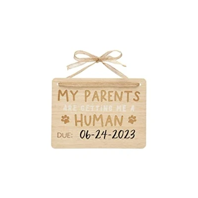 Image of Pearhead Wooden Pet Pregnancy Announcement Sign, Dog New Baby Photo Prop Board, Customizable Reveal Arrival Keepsakes, Gifts for Expecting Parents