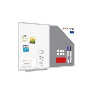 Image of ALLboards Combination Board 2 in 1 Whiteboard &amp; Grey Felt with Aluminium Frame 90x60cm, Pin Magnetic