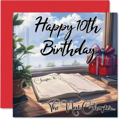 Image of Anime 10th Birthday Cards for Girls Boys The Next Chapter Happy Card Son Daughter Brother Sister Grandson Granddaughter Niece Nephew Cousin, 145mm x Bday Greeting