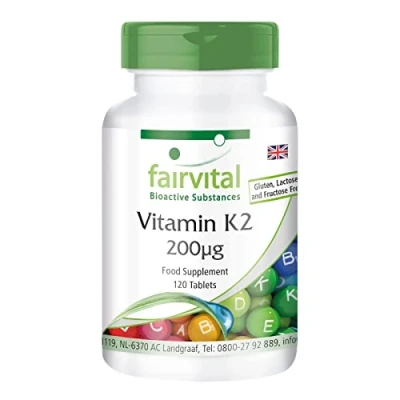 Image of Fairvital Vitamin K2 200mcg Bulk Pack for 4 Months Vegan HIGH Dosage 120 Tablets menaquinone from natto