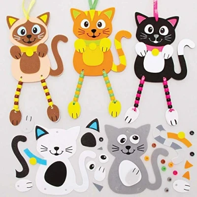 Image of Baker Ross FE396 Cat Craft Bead Hanging Decoration Kits Pack of 5, Creative Art and Activities for Kids to Make Decorate