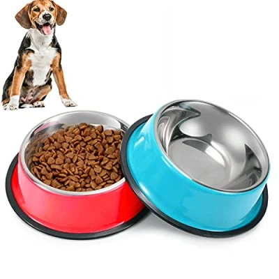 Image of SUOXU Dog Bowl,Stainless Steel dishes,Non Slip Feeding Bowls Metal Bowls,Medium Food Bowl and Water Bowls,Pack of 2