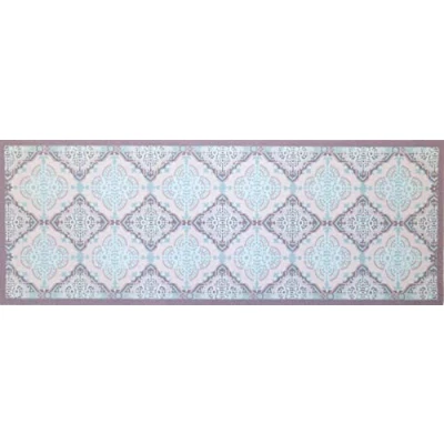 Image of oKu Tex Doormat Dirt Trapper Mat, Kitchen Runner Mosaic Pattern Tiles Checked Washable Door Mat for Indoor Use Non Slip Light Blue/Grey 45 x 75 cm