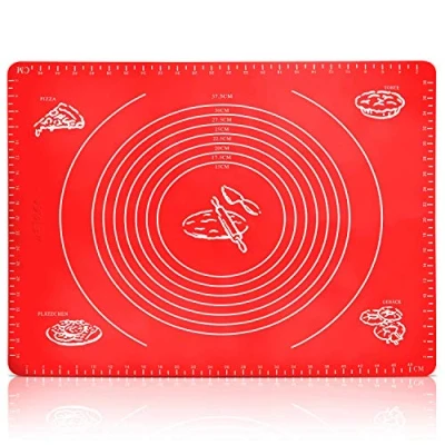 Image of Belmalia Large Dough Mat, Silicone Rolling Heat Resistant, Baking Mat for Pizza, Fondant, Baking, Kitchen 50x40cm Red