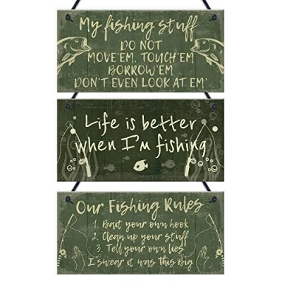 Image of Red Ocean FUNNY Fishing Fisherman Sign 3 Pack Dad Grandad Son Birthday Christmas, Gift For Men Him Man Cave Shed