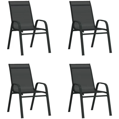 Image of vidaXL Stackable Garden Chairs 4 pcs Black Textilene Fabric