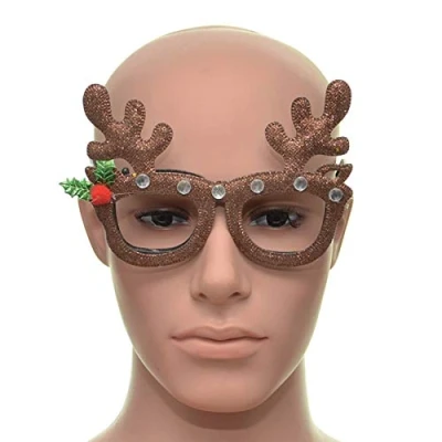 Image of SHATCHI Frame Reindeer Brown Christmas Glasses Fancy Xmas Dress Novelty Party Accessories Supplies Selfie Photo Props Bag Stocking Fillers, Multi