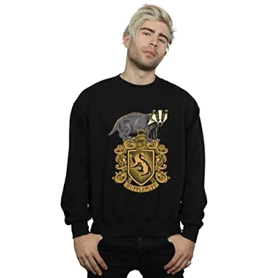 Image of Harry Potter Men&#039;s Hufflepuff Sketch Crest Sweatshirt Black Large