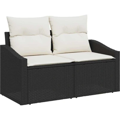 Image of vidaXL 2 Seater Garden Sofa with Cushions Black Poly Rattan