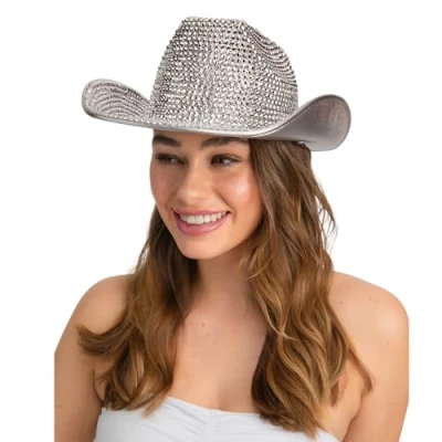 Image of Wicked Costumes Deluxe Rhinestone Cowboy Hat Silver