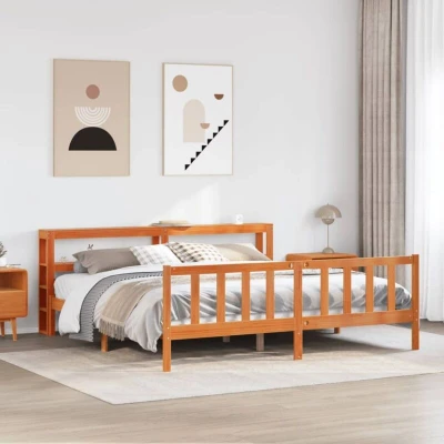 Image of vidaXL Bed Frame with Headboard without Mattress Wax Brown 180x200 cm Super King