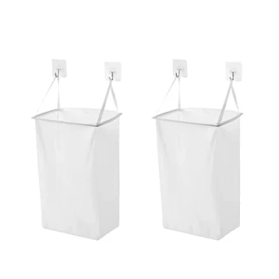 Image of 2 Pcs Wall Hanging Laundry Storage Basket Door Hamper Bag Foldable Organiser with Hook for Dirty Clothes
