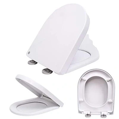 Image of Luxury White Toilet Seat Soft Close, Ergonomic Design with Quick Release, Sturdy Polypropylene Anti Bacterial Lid for Family Bathroom, Easy to Clean (D Shape)