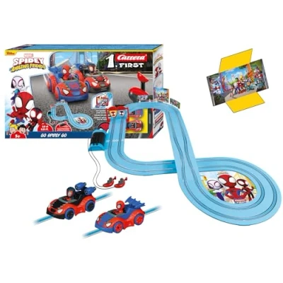 Image of Carrera FIRST 20063050 Spidey &quot;Go Webs Go&quot; Slot Car Racing Track For Children From 3 Years, 2.9 Metres, With And His Amazing Friends &amp; Spin, Black