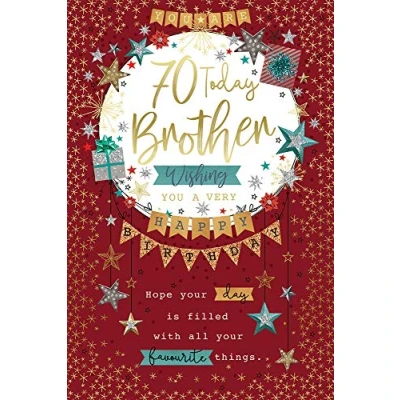 Image of Brother 70th 70 Today Bunting &amp; Stars Design Happy Birthday Card Lovely Verse