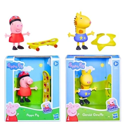 Image of Toptoys2u Bargain Bundles Peppa Pig 3&quot; 8cm Poseable Articulated Figure &amp; Accessory Sets Skateboard Gerald Giraffe