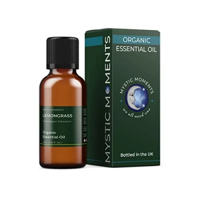 Image of Mystic Moments Organic Lemongrass Essential Oil 30ml Pure &amp; Natural for Diffusers, Aromatherapy Massage Blends Vegan GMO Free