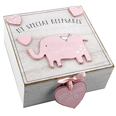 Image of Baby Girl My Special Keepsakes wooden Memories Keepsake Box Vintage Style New Gift White and Pink