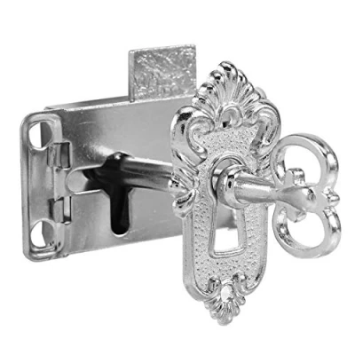 Image of Antique Lock Set, Vintage Style Classical Drawer Cabinet Wardrobe Cupboard Gate Door Hardware with Key Decorative Sheet