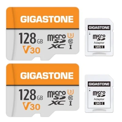 Image of Gigastone 128GB Memory Card 2 Pack Compatible with GoPro Camera Drone Samsung Sony Tablet, High Speed for 4K UHD Video, A1 U3 C10 Micro SDXC Mini Case and SD Adapter
