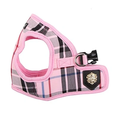 Image of Puppia Junior Checkered Dog Harness small dogs Soft Vest Also usable as Puppy Anti Pull Lead, Pink, XL