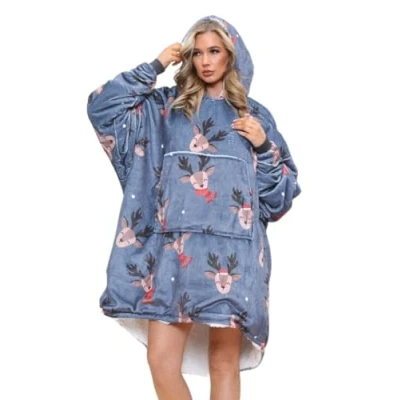 Image of GC GAVENO CAVAILIA Sherpa Fleece Blanket Hoodie, Oversized Hooded Adult, Cosy Hoodie Women, Christmas Sweatshirt Men, Grey
