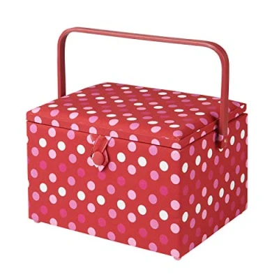 Image of Sewing Online Large Box,Red Spot Fabric 31 x 23 20cm Storage and Organiser Basket with Compartments for Supplies,Accessories,Thread,Needles,and Scissors GA1126L