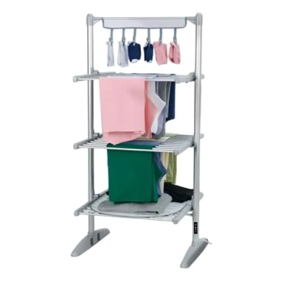 Image of AMOS 300 3 Tier Electric Heated Clothes Airer With Cover Dryer Foldable Aluminium 36 Heating Tubes 300W, Grey Digital Thermostat Control