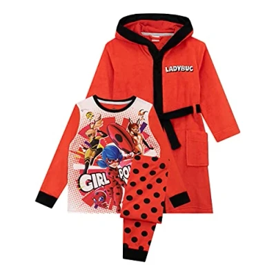 Image of Miraculous Girls Pyjamas and Dressing Gown Set Ladybug Red 3 4 Years