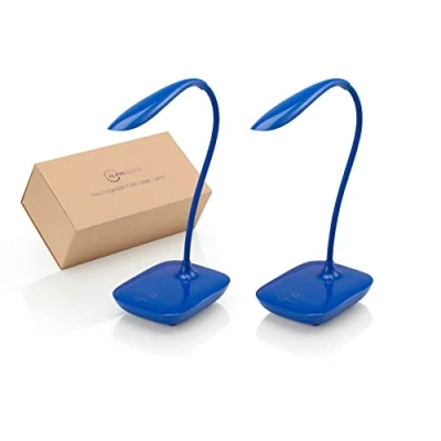 Image of Auraglow Wireless Rechargeable Flexible Adjustable Gooseneck LED Desk Lamp, Touch Control Dimmable Reading Light for Home, Office, Work and Study Blue 2 Pack