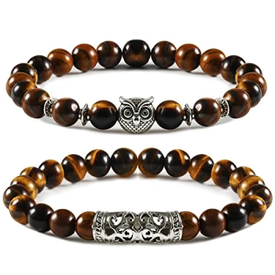 Image of Couple Bracelets Bead Long Distance Relationship Beaded Matching for Best Friends His and Her Women Men Lava Rock