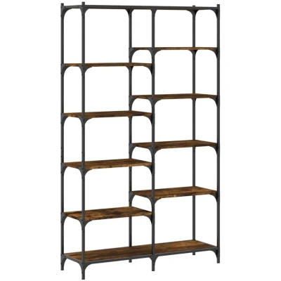 Image of vidaXL Bookshelf Smoked Oak 100x32x170 cm Engineered Wood and Iron