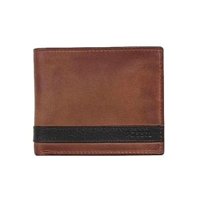 Image of Fossil Men&#039;s Quinn Leather Large Coin Pocket Bifold Wallet brown One size