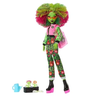 Image of Monster High Fearbook Venus McFlytrap Doll and Accessories Set with Unearthed Club Theme including Varsity Jacket, Yearbook, Gardening Tools